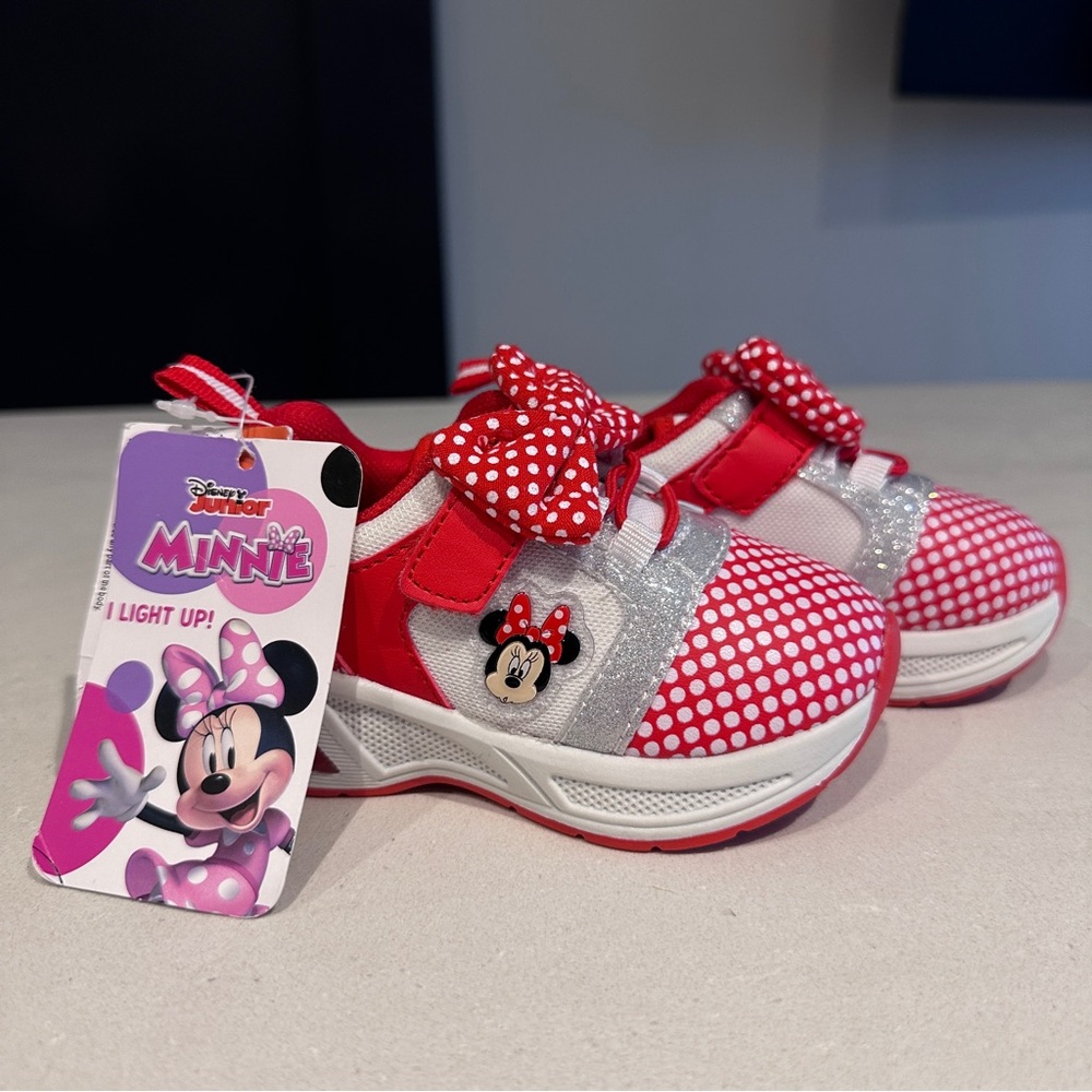 Disney Junior Minnie Mouse Red and White Light Up Kids Sneakers